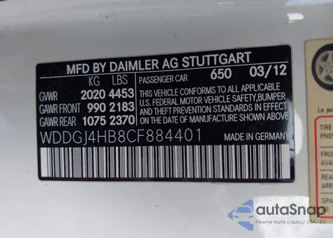 2012 Mercedes-Benz C 250 из США, поврежденный, VIN WDDGJ4HB8CF884401